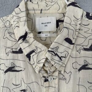 Billy Reid Murphy Short Sleeve Shirt Cotton Linen XXL 2XL Slim Italy Tailored